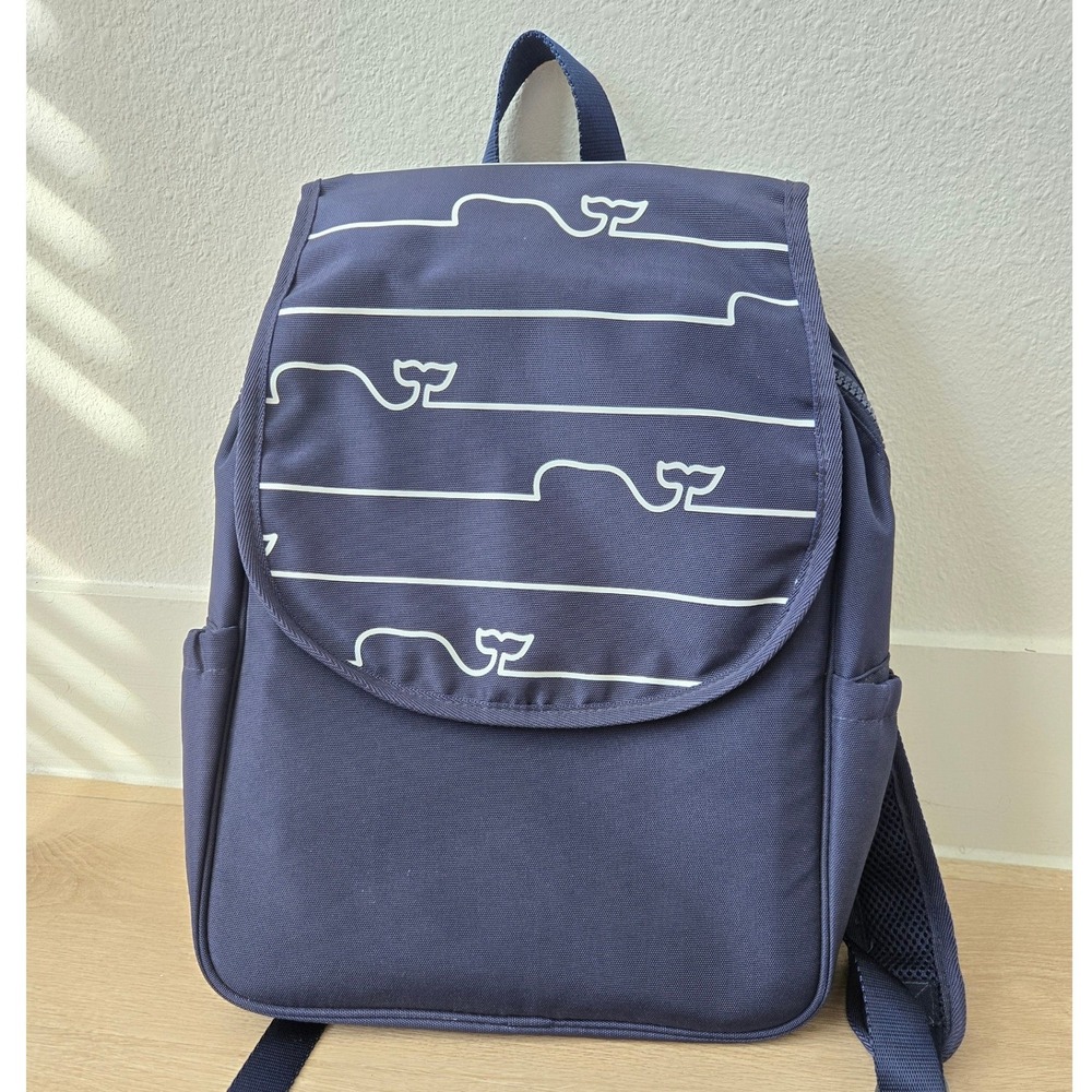 Vineyard Vines Navy Blue Whale Print Canvas Backpack Adjustable Straps